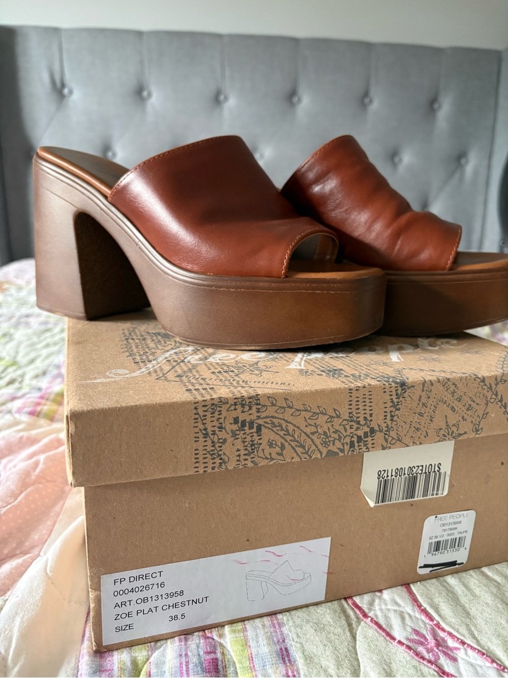 Free People Chestnut Leather Platform Slides